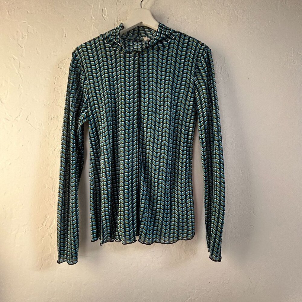 Daily Practice Anthropologie Womens Blue Yellow Chevron Long Sleeve Top Medium